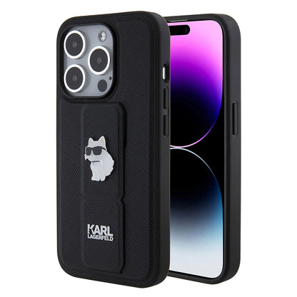 Custodia MagSafe per Apple iPhone 15 Pro, Karl Lagerfeld, Saffiano Gripstand Choupette, Nera