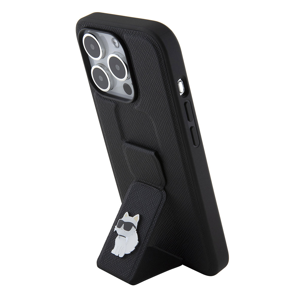 Custodia MagSafe per Apple iPhone 15 Pro, Karl Lagerfeld, Saffiano Gripstand Choupette, Nera