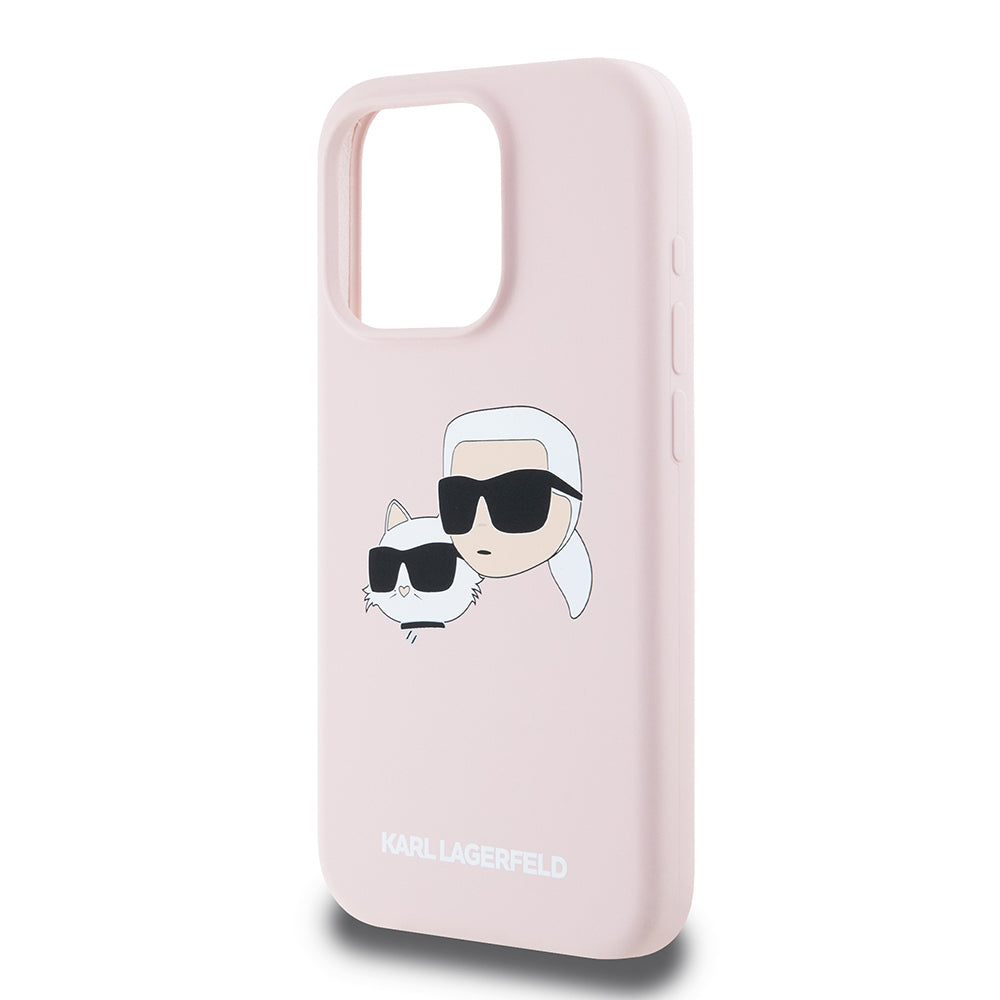 MagSafe Hülle für Apple iPhone 15 Pro, Karl Lagerfeld, Silikon Karl & Choupette's Köpfe, Rosa