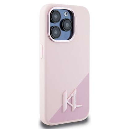 Custodia MagSafe per Apple iPhone 15 Pro, Karl Lagerfeld, Silicone Shadow Metal Initial, Rosa