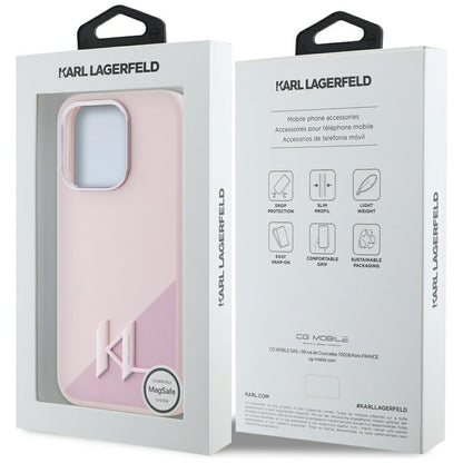 Custodia MagSafe per Apple iPhone 15 Pro, Karl Lagerfeld, Silicone Shadow Metal Initial, Rosa