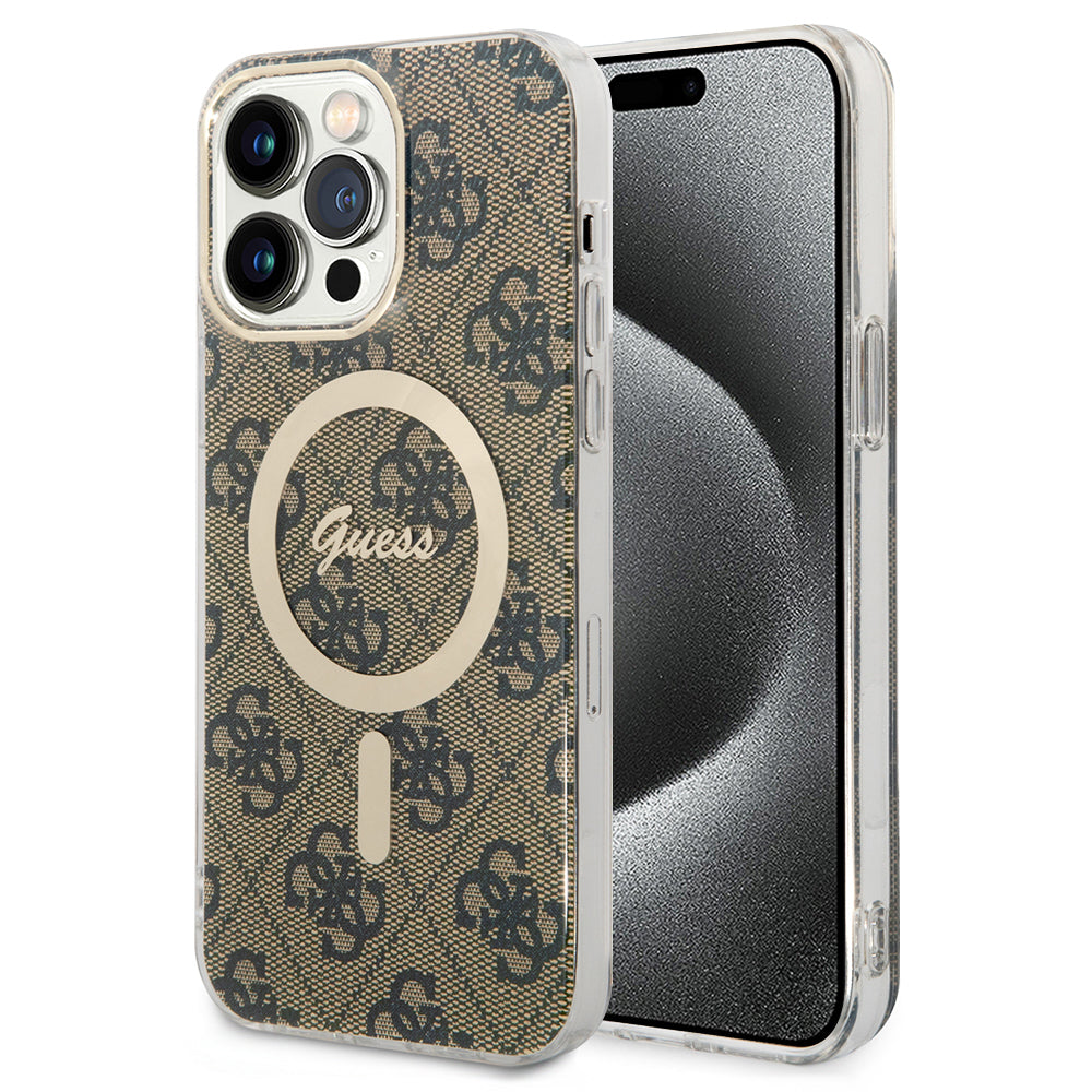 MagSafe Hülle für Apple iPhone 15 Pro Max, Guess, 4G IML, Braun GUHMP15XH4STW