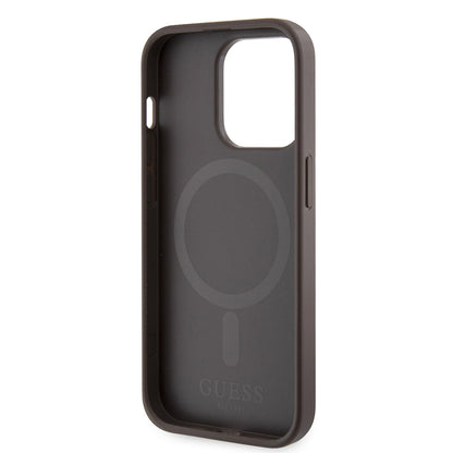 Custodia MagSafe per Apple iPhone 15 Pro Max, Guess, 4G Printed Stripes, Marrone