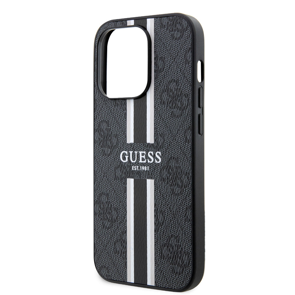 Étui MagSafe pour Apple iPhone 15 Pro Max, Guess, 4G Printed Stripes, Noir