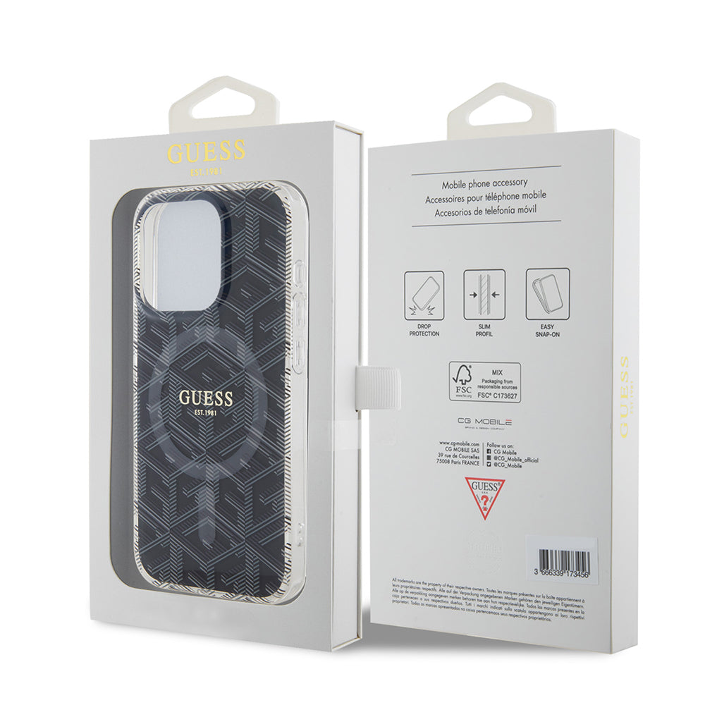 Étui MagSafe pour Apple iPhone 15 Pro Max, Guess, IML Gcube, Noir