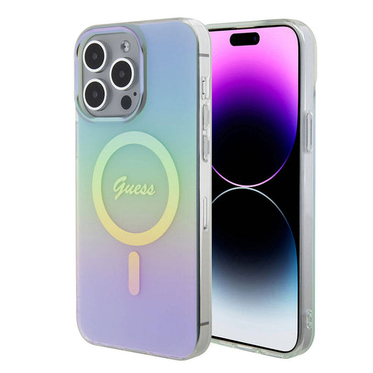 Custodia MagSafe per Apple iPhone 15 Pro Max, Guess, IML Iridescente, Turchese