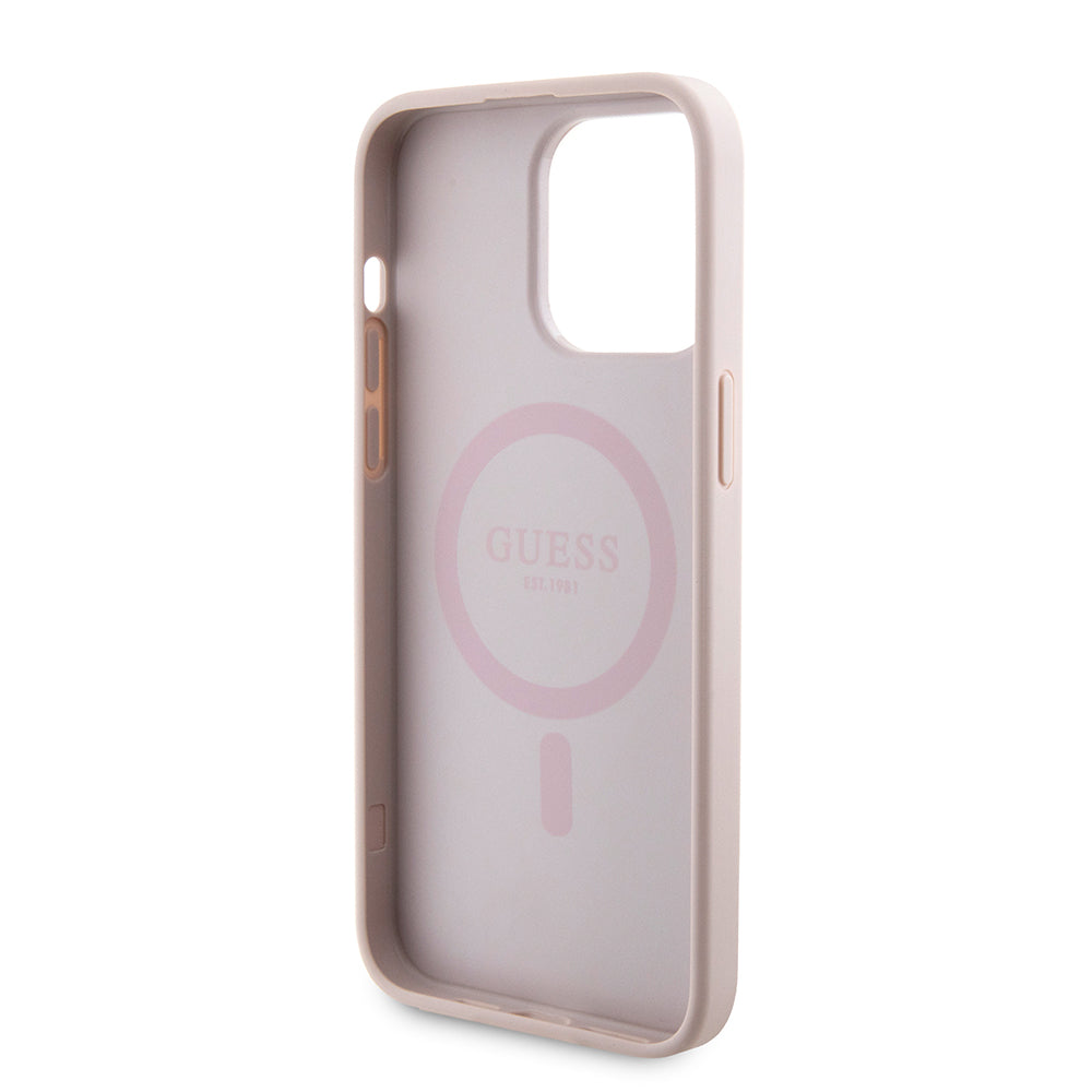 Coque MagSafe pour Apple iPhone 15 Pro Max, Guess, Powerbank 4G Metal Logo, Rose