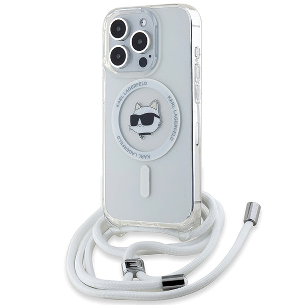 Coque MagSafe pour Apple iPhone 15 Pro Max, Karl Lagerfeld, IML Crossbody Choupette's Head with Strap, Transparente
