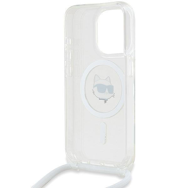 Coque MagSafe pour Apple iPhone 15 Pro Max, Karl Lagerfeld, IML Crossbody Choupette's Head with Strap, Transparente