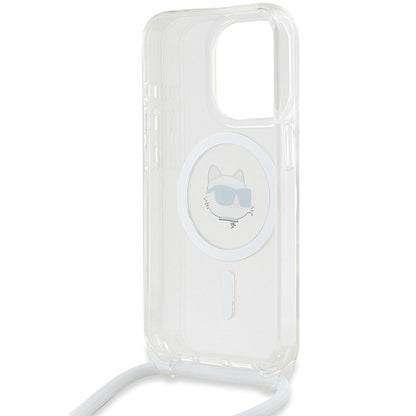 Coque MagSafe pour Apple iPhone 15 Pro Max, Karl Lagerfeld, IML Crossbody Choupette's Head with Strap, Transparente
