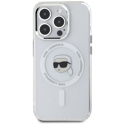 MagSafe Case for Apple iPhone 15 Pro Max, Karl Lagerfeld, IML Metal Karl's Head, White