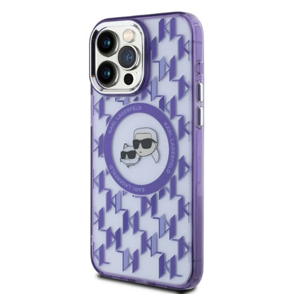 Custodia MagSafe per Apple iPhone 15 Pro Max, Karl Lagerfeld, IML Monogramma Karl & Choupette's Heads, Viola