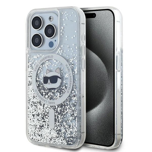 MagSafe Hülle für Apple iPhone 15 Pro Max, Karl Lagerfeld, Liquid Glitter Choupette Head, Transparent
