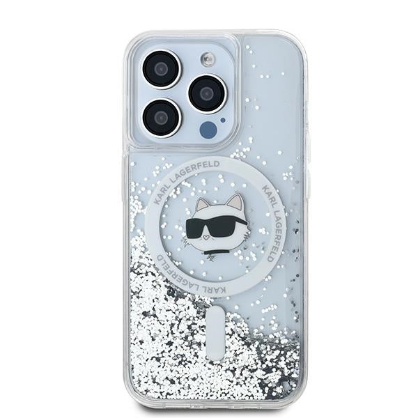 Custodia MagSafe per Apple iPhone 15 Pro Max, Karl Lagerfeld, Liquid Glitter Choupette Head, Trasparente