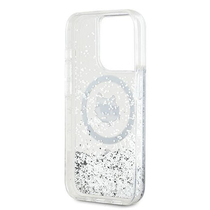 Custodia MagSafe per Apple iPhone 15 Pro Max, Karl Lagerfeld, Liquid Glitter Choupette Head, Trasparente