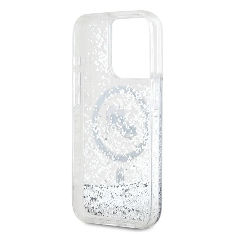 Coque MagSafe pour Apple iPhone 15 Pro Max, Karl Lagerfeld, Liquid Glitter Karl & Choupette's Heads, Transparente