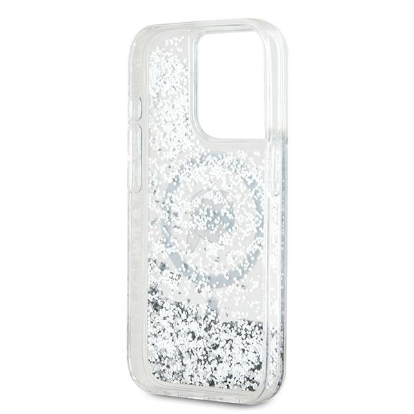 Custodia MagSafe per Apple iPhone 15 Pro Max, Karl Lagerfeld, Liquid Glitter Karl's Head, Trasparente