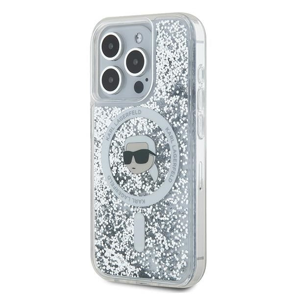 Custodia MagSafe per Apple iPhone 15 Pro Max, Karl Lagerfeld, Liquid Glitter Karl's Head, Trasparente