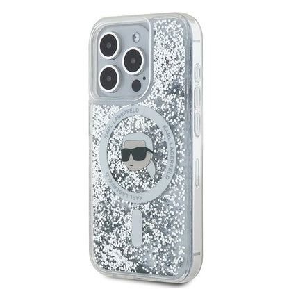 Custodia MagSafe per Apple iPhone 15 Pro Max, Karl Lagerfeld, Liquid Glitter Karl's Head, Trasparente