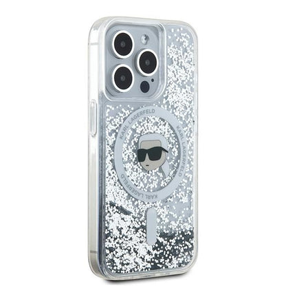 Custodia MagSafe per Apple iPhone 15 Pro Max, Karl Lagerfeld, Liquid Glitter Karl's Head, Trasparente
