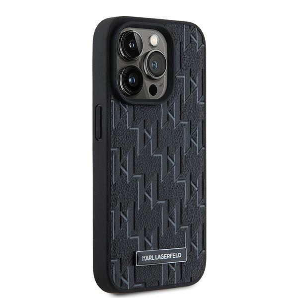 Étui MagSafe pour Apple iPhone 15 Pro Max, Karl Lagerfeld, Logo Métal Monogramme, Noir