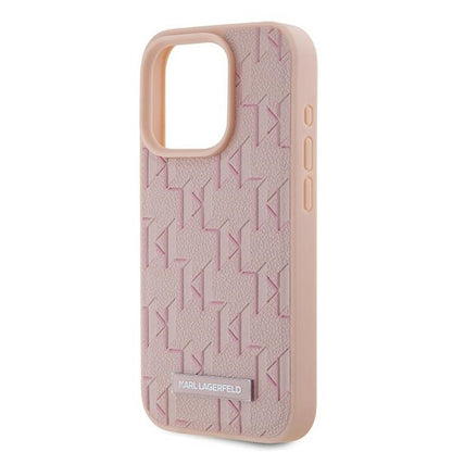 Coque MagSafe pour Apple iPhone 15 Pro Max, Karl Lagerfeld, Logo Métal Monogramme, Rose