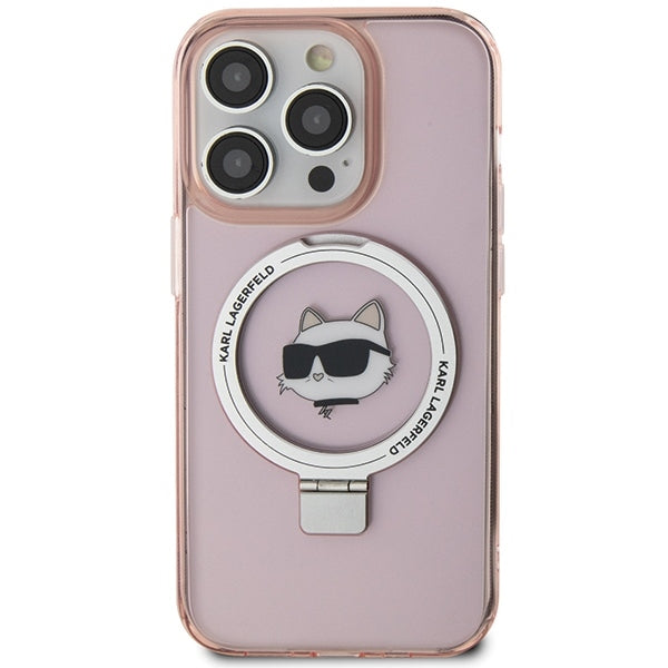 Coque MagSafe pour Apple iPhone 15 Pro Max, Karl Lagerfeld, Ring Stand Choupette's Head, Rose