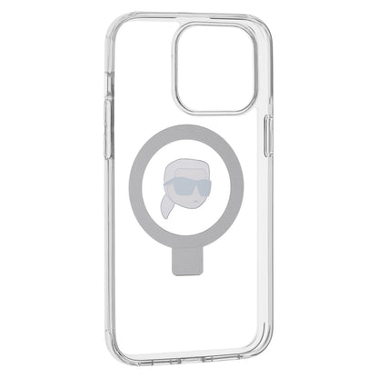 Coque MagSafe pour Apple iPhone 15 Pro Max, Karl Lagerfeld, Ring Stand Karl's Head, Blanche
