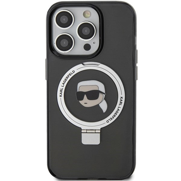 Coque MagSafe pour Apple iPhone 15 Pro Max, Karl Lagerfeld, Ring Stand Karl's Head, Noire