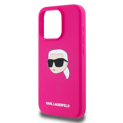 Coque MagSafe pour Apple iPhone 15 Pro Max, Karl Lagerfeld, Silicone Tête de Karl, Fuchsia