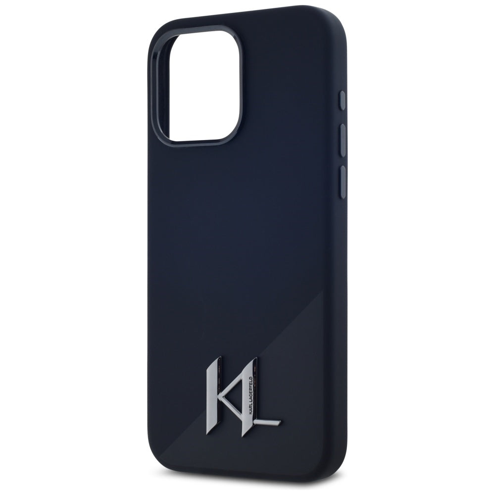 Coque MagSafe pour Apple iPhone 15 Pro Max, Karl Lagerfeld, Silicone Shadow Metal Initial, Noire