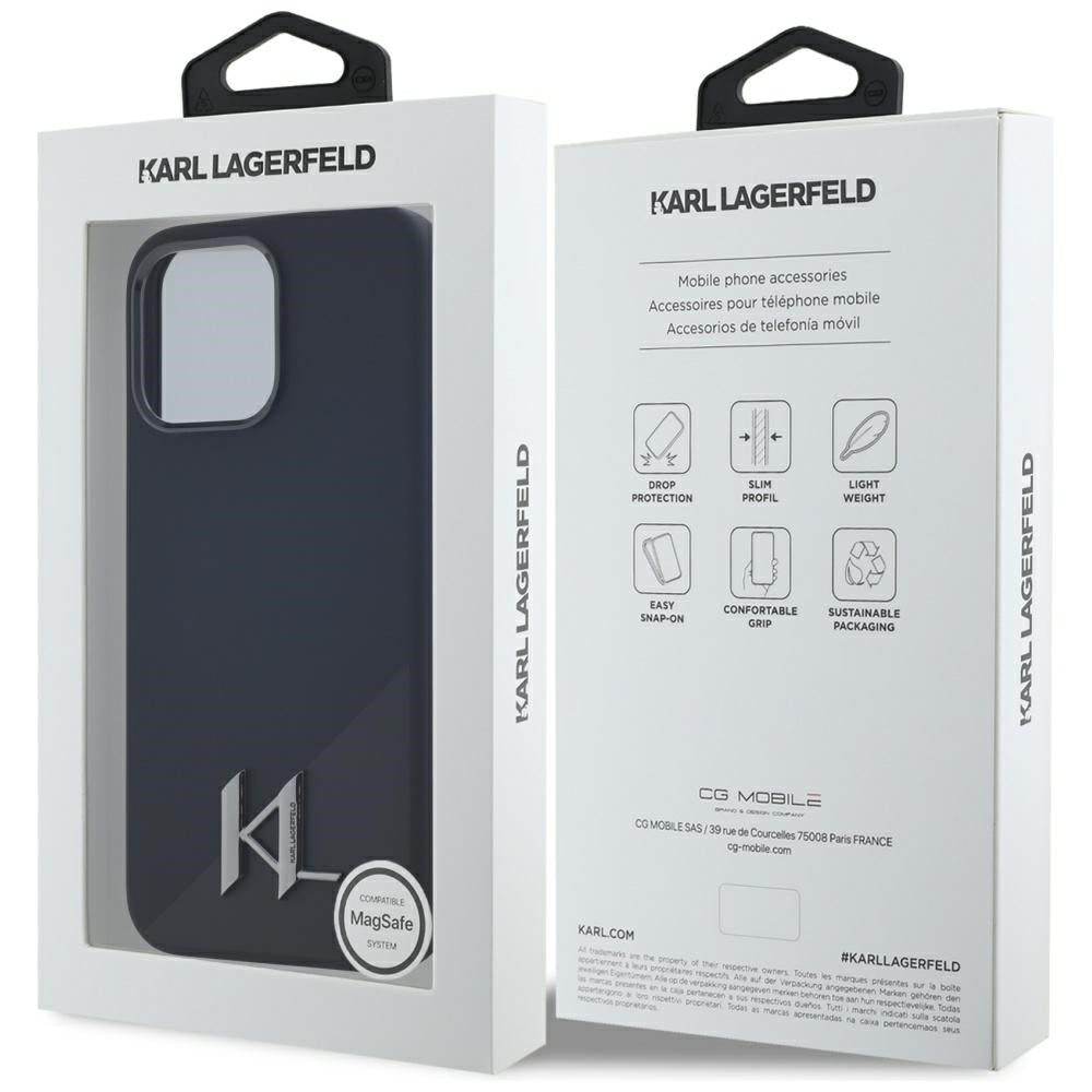 Coque MagSafe pour Apple iPhone 15 Pro Max, Karl Lagerfeld, Silicone Shadow Metal Initial, Noire
