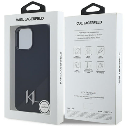 Coque MagSafe pour Apple iPhone 15 Pro Max, Karl Lagerfeld, Silicone Shadow Metal Initial, Noire