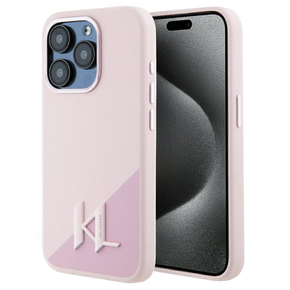 Coque MagSafe pour Apple iPhone 15 Pro Max, Karl Lagerfeld, Silicone Shadow Metal Initial, Rose.