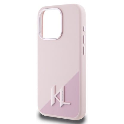 Coque MagSafe pour Apple iPhone 15 Pro Max, Karl Lagerfeld, Silicone Shadow Metal Initial, Rose.