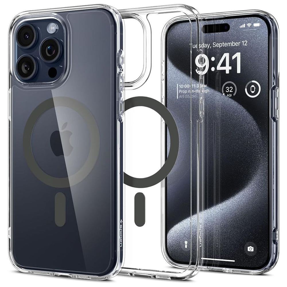 MagSafe Case for Apple iPhone 15 Pro Max, Spigen, Ultra Hybrid Carbon, Transparent