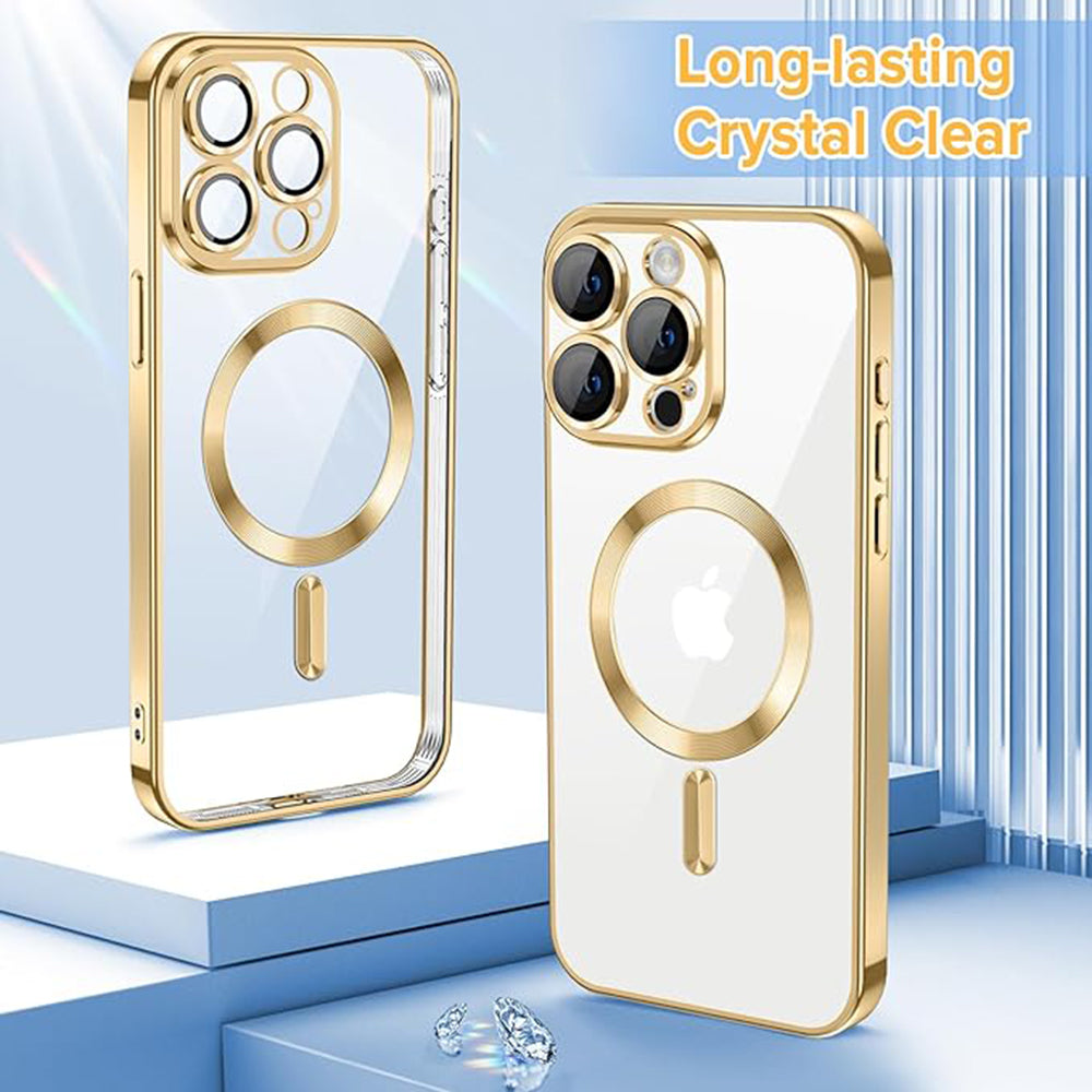 Coque MagSafe pour Apple iPhone 15 Pro Max, Techsuit, Luxury Crystal, Dorée