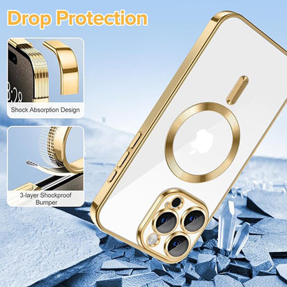 Coque MagSafe pour Apple iPhone 15 Pro Max, Techsuit, Luxury Crystal, Dorée