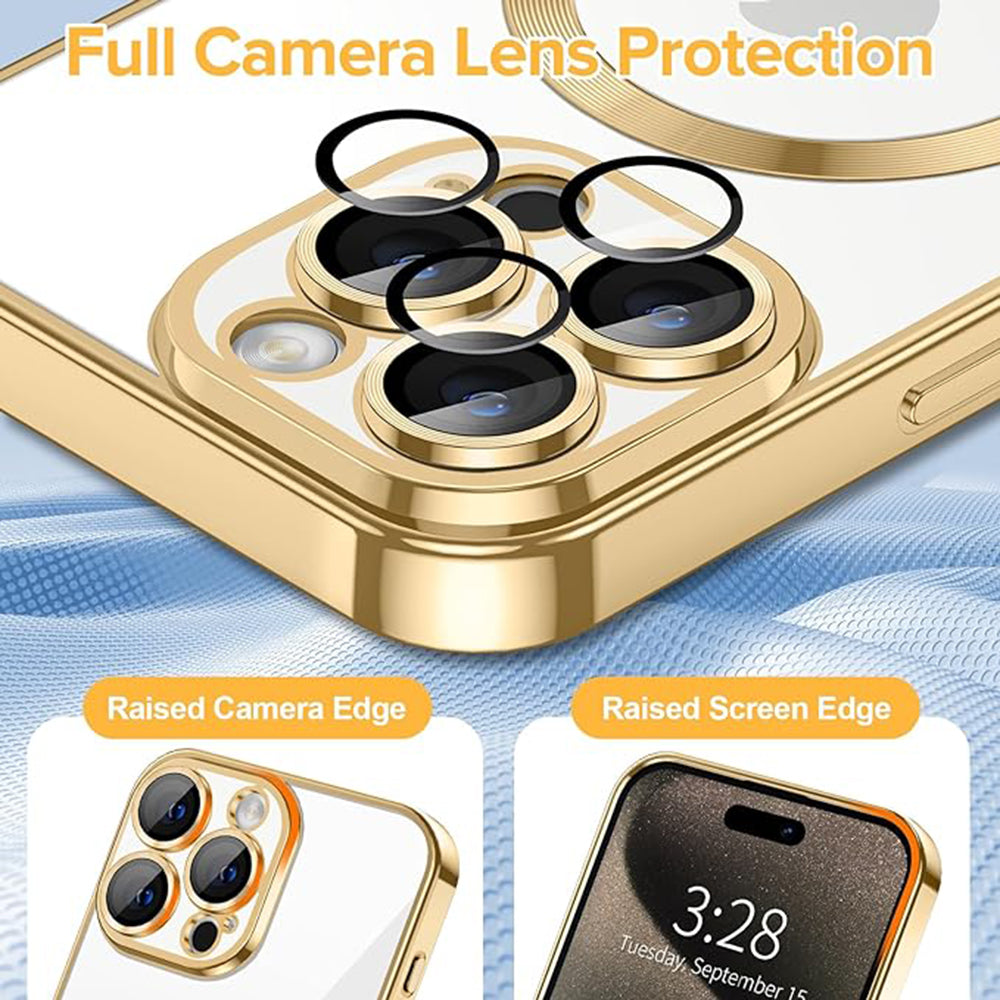 Coque MagSafe pour Apple iPhone 15 Pro Max, Techsuit, Luxury Crystal, Dorée