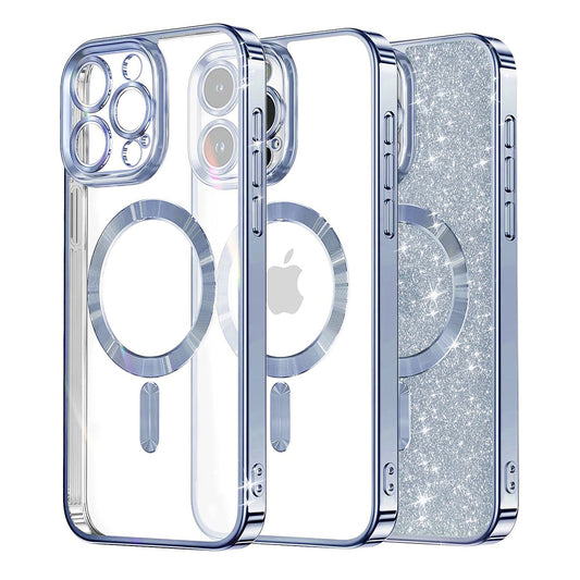 Coque MagSafe pour Apple iPhone 15 Pro Max, Techsuit, Luxury Glitter, Bleu