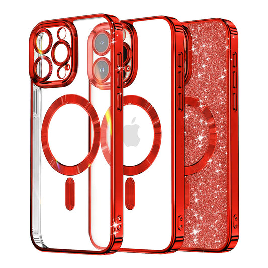 MagSafe-Hülle für Apple iPhone 15 Pro Max, Techsuit, Luxury Glitter, Rot