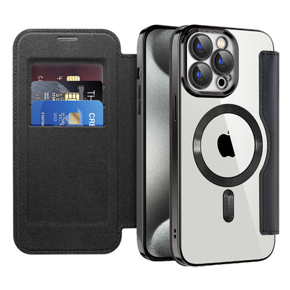 Custodia MagSafe per Apple iPhone 15 Pro Max, Techsuit, SmartMag Book, Nera