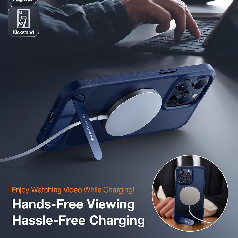 Custodia MagSafe per Apple iPhone 15 Pro Max, Torras, Pstand, Blu navy