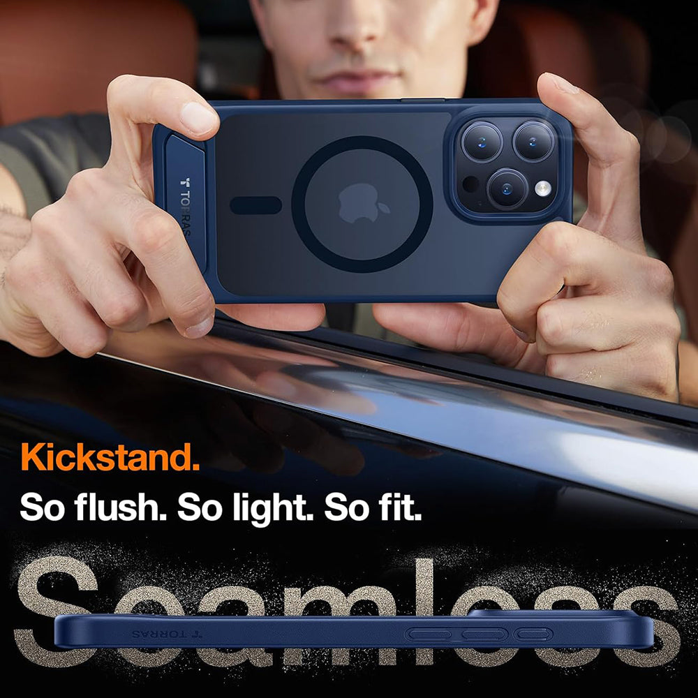 Custodia MagSafe per Apple iPhone 15 Pro Max, Torras, Pstand, Blu navy