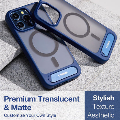 Custodia MagSafe per Apple iPhone 15 Pro Max, Torras, Pstand, Blu navy