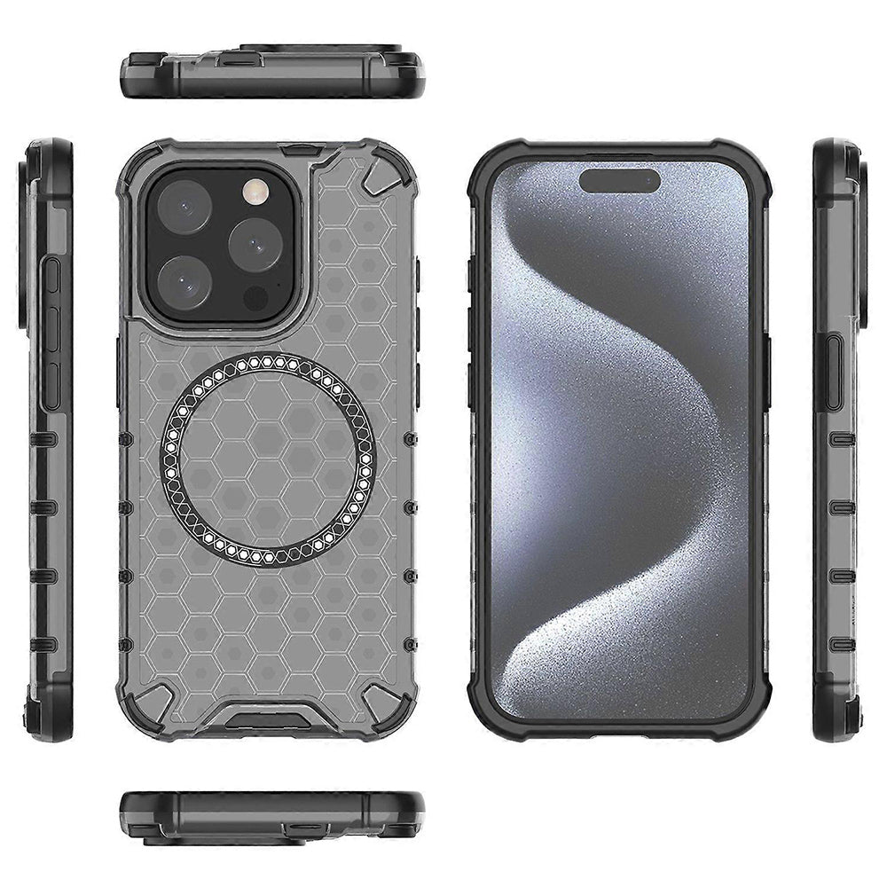 Custodia MagSafe per Apple iPhone 15 Pro, Techsuit, HoneyComb Shield, Nera