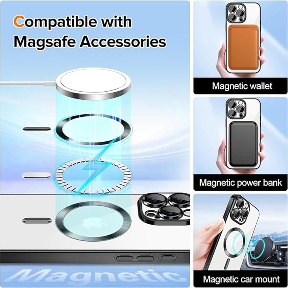 Custodia MagSafe per Apple iPhone 15 Pro, Techsuit, Luxury Crystal, Nera