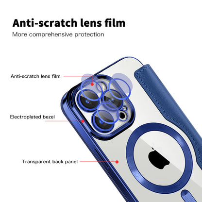 Custodia MagSafe per Apple iPhone 15 Pro, Techsuit, SmartMag Book, Blu