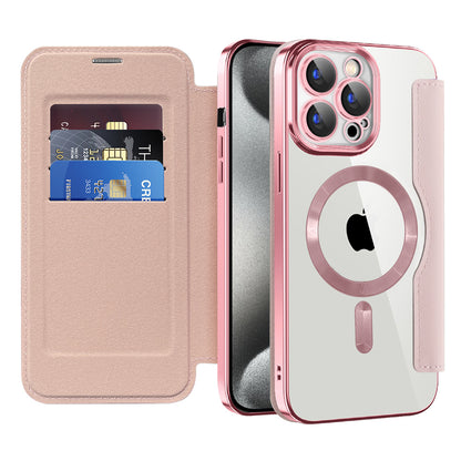 Custodia MagSafe per Apple iPhone 15 Pro, Techsuit, SmartMag Book, Rosa