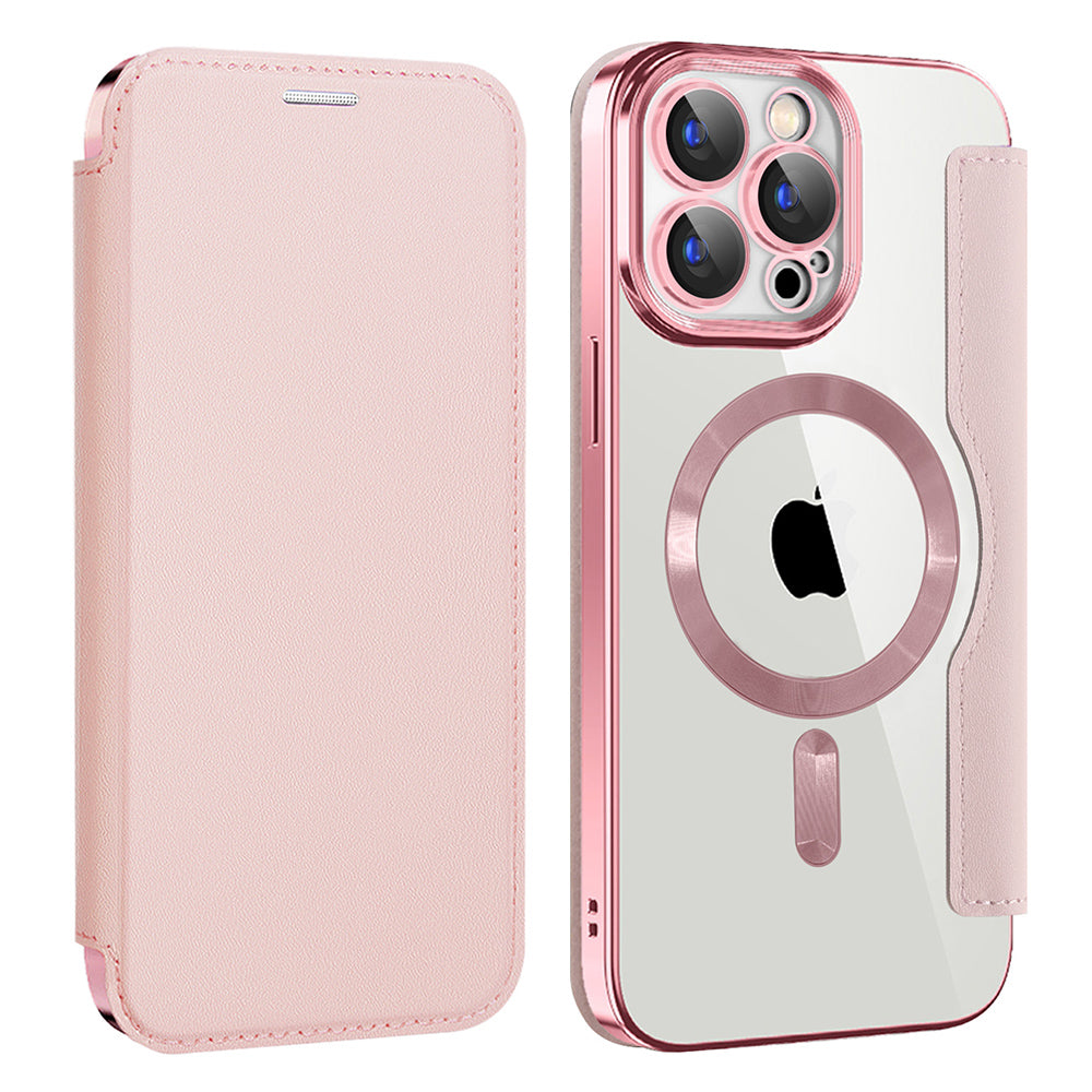 Custodia MagSafe per Apple iPhone 15 Pro, Techsuit, SmartMag Book, Rosa